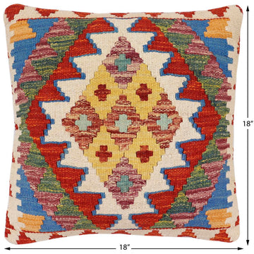 handmade Traditional Pillow Rust Blue Hand-Woven SQUARE 100% WOOL Hand woven turkish pillow2' x 2'